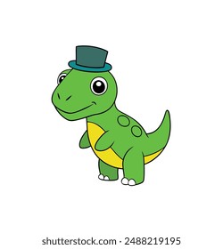 Cute dinosaur wear cartoon realistic Top Hat vector illustration