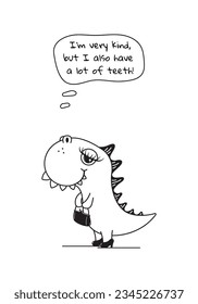 A cute dinosaur wearing shoes with a bag. The theme of personal boundaries portrayed with humor.