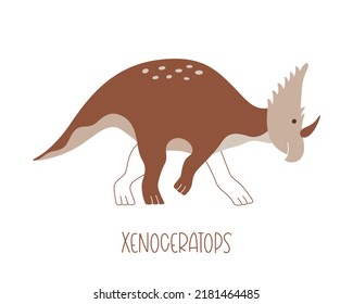 Cute dinosaur xenoceratops isolated on white background. Vector illustration for kind print on t-shirt or poster.