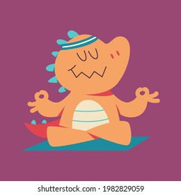 Cute dinosaur in yoga poses vector cartoon character isolated on background.