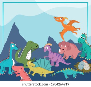 cute dinosaurs animals banner style