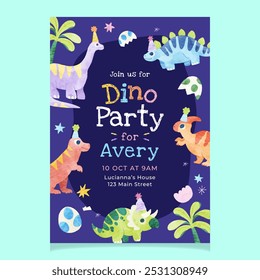 Cute Dinosaurs Birthday Flyer Template Design