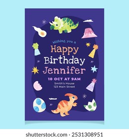 Cute Dinosaurs Birthday Flyer Template Design