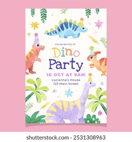 Cute Dinosaurs Birthday Flyer Template Design