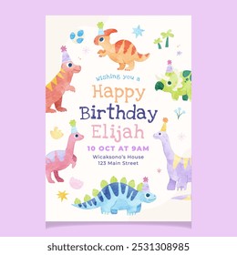 Cute Dinosaurs Birthday Flyer Template Design