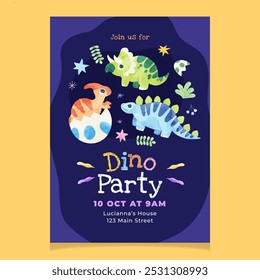 Cute Dinosaurs Birthday Flyer Template Design