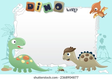 Cute dinosaurs cartoon with blank sign. Prehistoric animals vector illustration