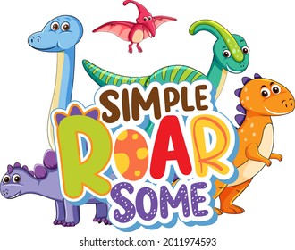 Cute Dinosaurs cartoon character with simple roar some font banner  illustration