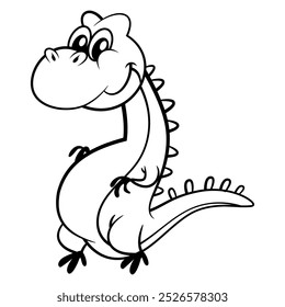 Lindos personajes de dibujos animados de dinosaurios, sonrisa y saludo. Mejor para el esquema, el logotipo y el libro para colorear con temas prehistóricos para niños