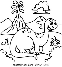 Cute dinosaurs cartoon characters vector illustration. For kids coloring book.