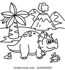 Cute dinosaurs cartoon characters vector illustration. For kids coloring book.