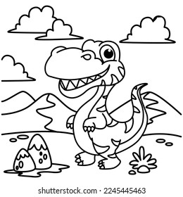 Cute dinosaurs cartoon characters vector illustration. For kids coloring book.