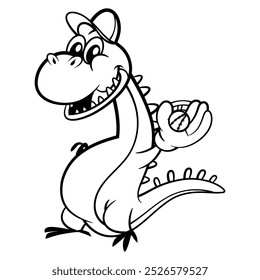 Cute Dinosaurs cartoon characters, wearing baseball gloves and played. Best for coloring book, logo, and coloring book with sports themes for kids