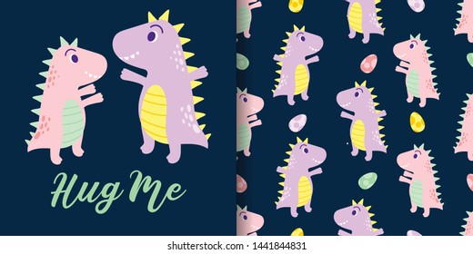 cute dinosaurs cartoon seamless pattern two color background wallpaper