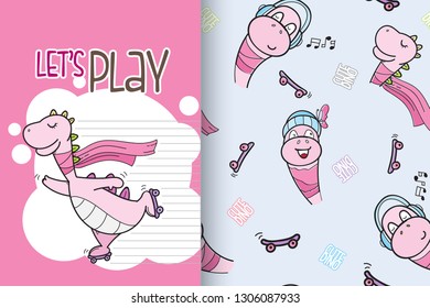 Cute dinosaurs  childish style. Seamless pattern for your design - Vector
