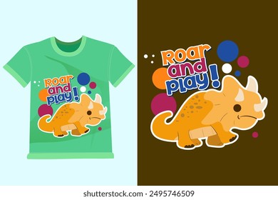 Cute dinosaurs Clothes Print Illustration with text. Perfect for kids fabric, textile, nursery wallpaper, clothes print template.