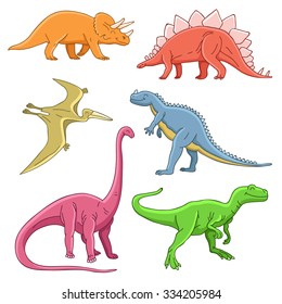 Cute Dinosaurs. Color vector illustration drawn by hand.