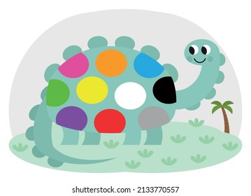 Cute dinosaurs and colorful specks on colors