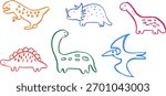 Cute Dinosaurs Crayon Chalk Drawing Doodle Vector Set