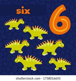 Cute dinosaurs design. Vector illustration. Number six