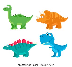 Cute Dinosaurier Diplodocus, Triceratops, Stegosaurus, Tyrannosaurus. Vektorgrafik im Cartoon-Stil