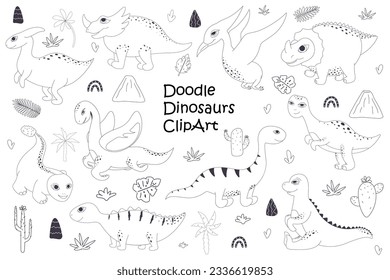 cute dinosaurs doodles, graphic elements, characters and decorative elements 