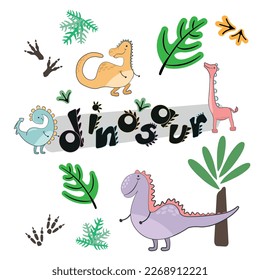 Cute dinosaurs drawing vector illustration. Dinosaur character designs.