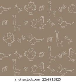 Dibujo de los dinosaurios bonitos de la ilustración vectorial. Diseños de personajes de dinosaurio.
