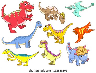 Cute dinosaurs  EPS10 File - simple Gradients, no Effects, no mesh, no Transparencies. All in separate  group for easy editing