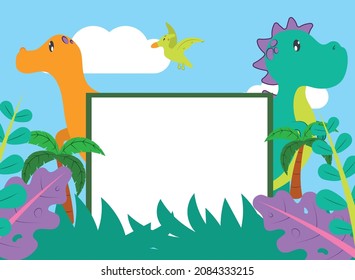 cute dinosaurs frame on nature