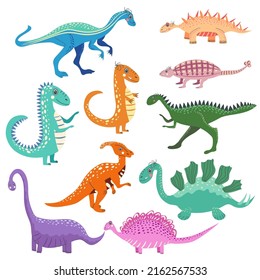 Cute dinosaurs. Funny cartoon dino. Handdrawn cute dinosaurs