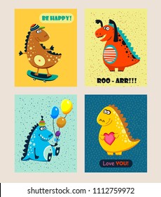 Cute dinosaurs. greeting cards set