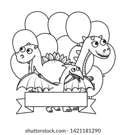 cute dinosaurs group with balloons helium frame