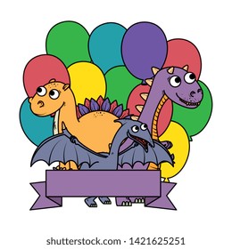 cute dinosaurs group with balloons helium frame