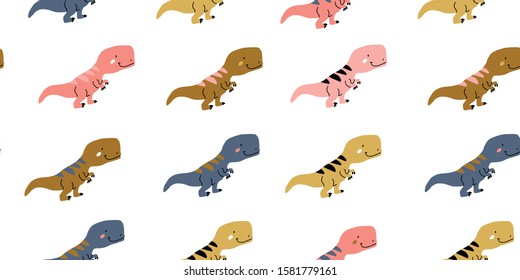 Cute dinosaurs in hand drawn sketchy style. Funny cartoon dino seamless pattern. Hand drawn children's pattern for fashion clothes, shirt, fabric. Scandinavian design. Kids t-rex pattern for boys