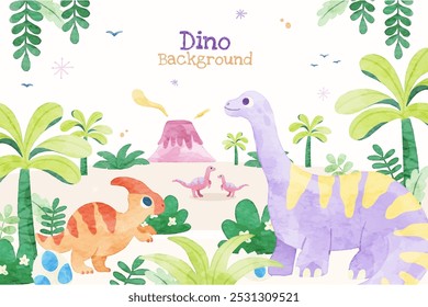 Cute Dinosaurs Hand-drawn Watercolor Background