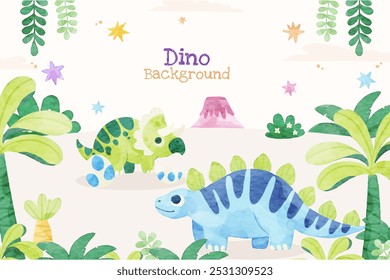 Cute Dinosaurs Hand-drawn Watercolor Background