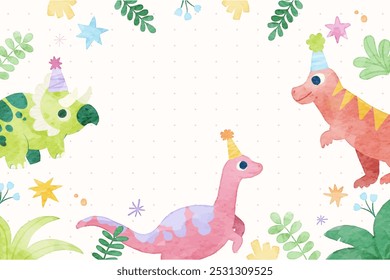 Cute Dinosaurs Hand-drawn Watercolor Background