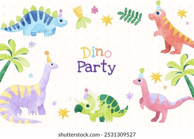 Cute Dinosaurs Hand-drawn Watercolor Background