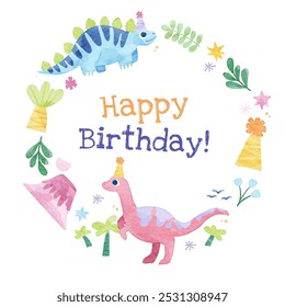 Cute Dinosaurs Handdrawn Watercolor Frame