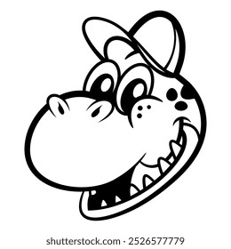 Cute Dinosaurs Head cartoon characters, wearing baseball hat. Best for Outline, logo, and Coloring book with prehistoric themes for kids