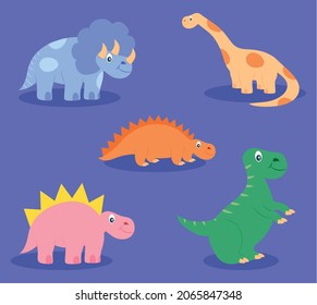 cute dinosaurs icon set on purple background