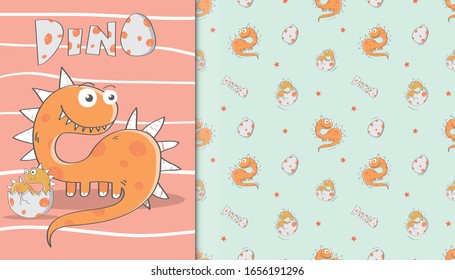 Cute Dinosaurs illustration with kids pattern in the pastel backdrop