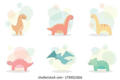 Cute dinosaurs inside color blobs, pastel