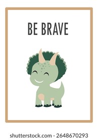 Cute Dinosaurs and Inspirational Quotes for Nursery Wall Decor. Paper Print Animal Picture for Nursery Baby or Children's Room.