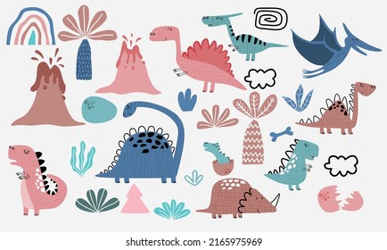 Cute dinosaurs isolated on white background. 