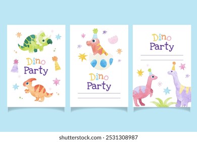 Cute Dinosaurs Kids Watercolor Card Template