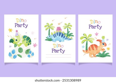 Cute Dinosaurs Kids Watercolor Card Template