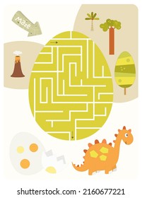 Cute Dinosaurs Maze game for children. Help Funny Red Dinosaurs find correct way. Vector illustration. Dino labyrinth for kids activity book.