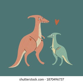 Cute dinosaurs, mom and baby. Prehistoric era. Children's illustration.
